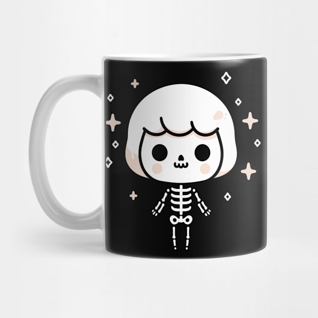 Cute Skeleton Girl with Short Hair | Kawaii Skeleton Design | Cute Halloween by Nora Liak